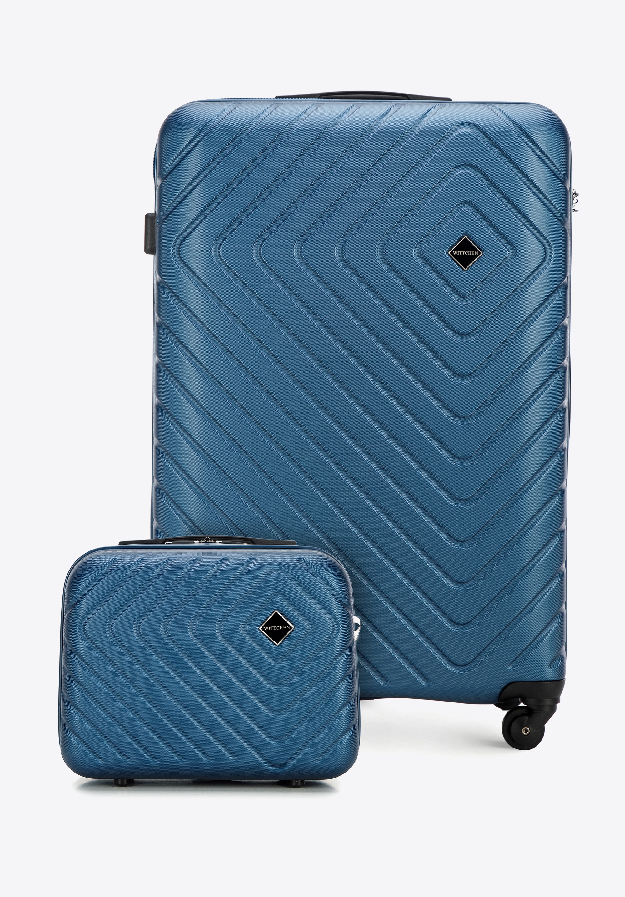 Großer ABS-Koffer und Kosmetikkoffer mit geometrischer Prägung, Dunkelblau, 56-3A-753-91K, Bild 1