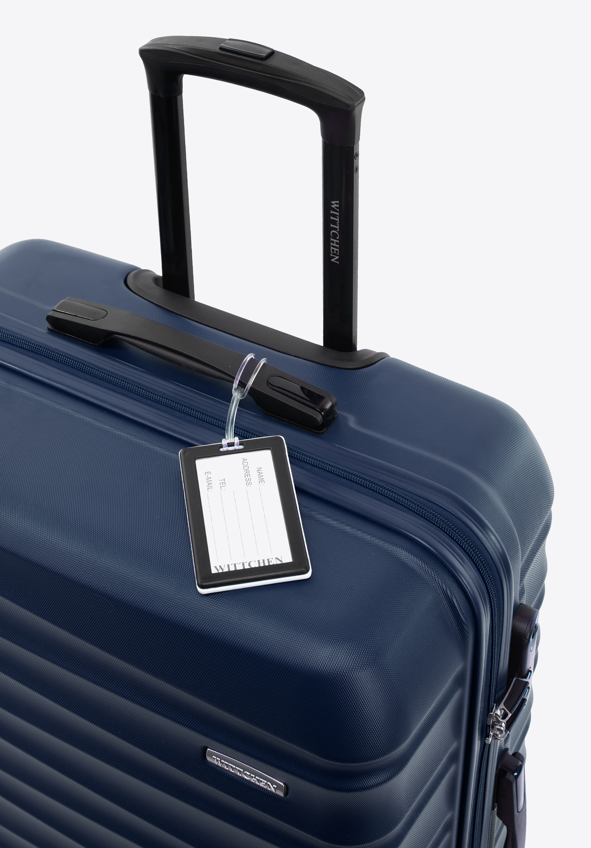 Großer Koffer aus ABS-Material mit Gepäckanhänger, dunkelblau, 56-3A-313-91Z2, Bild 1