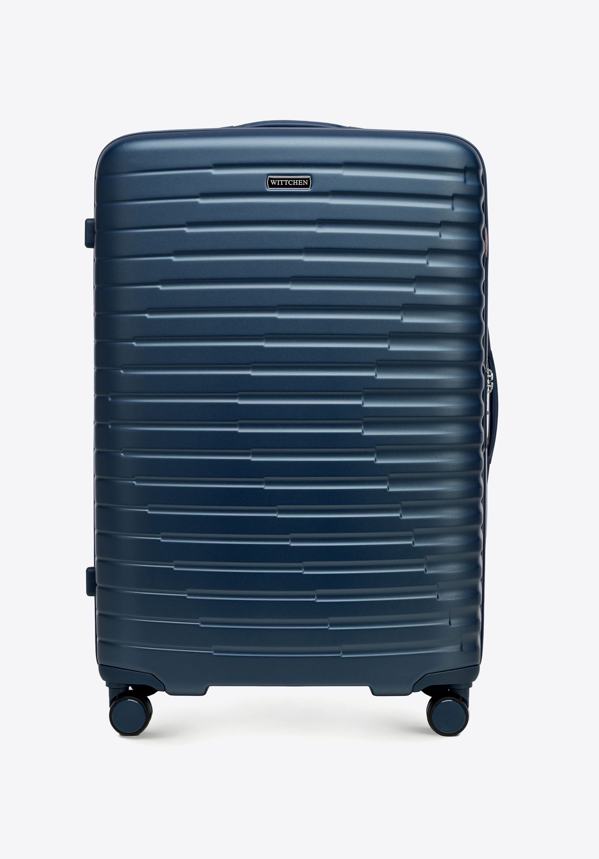 Großer Koffer aus Polycarbonat mit horizontalen Rillen, dunkelblau, 56-3P-613-70, Bild 1