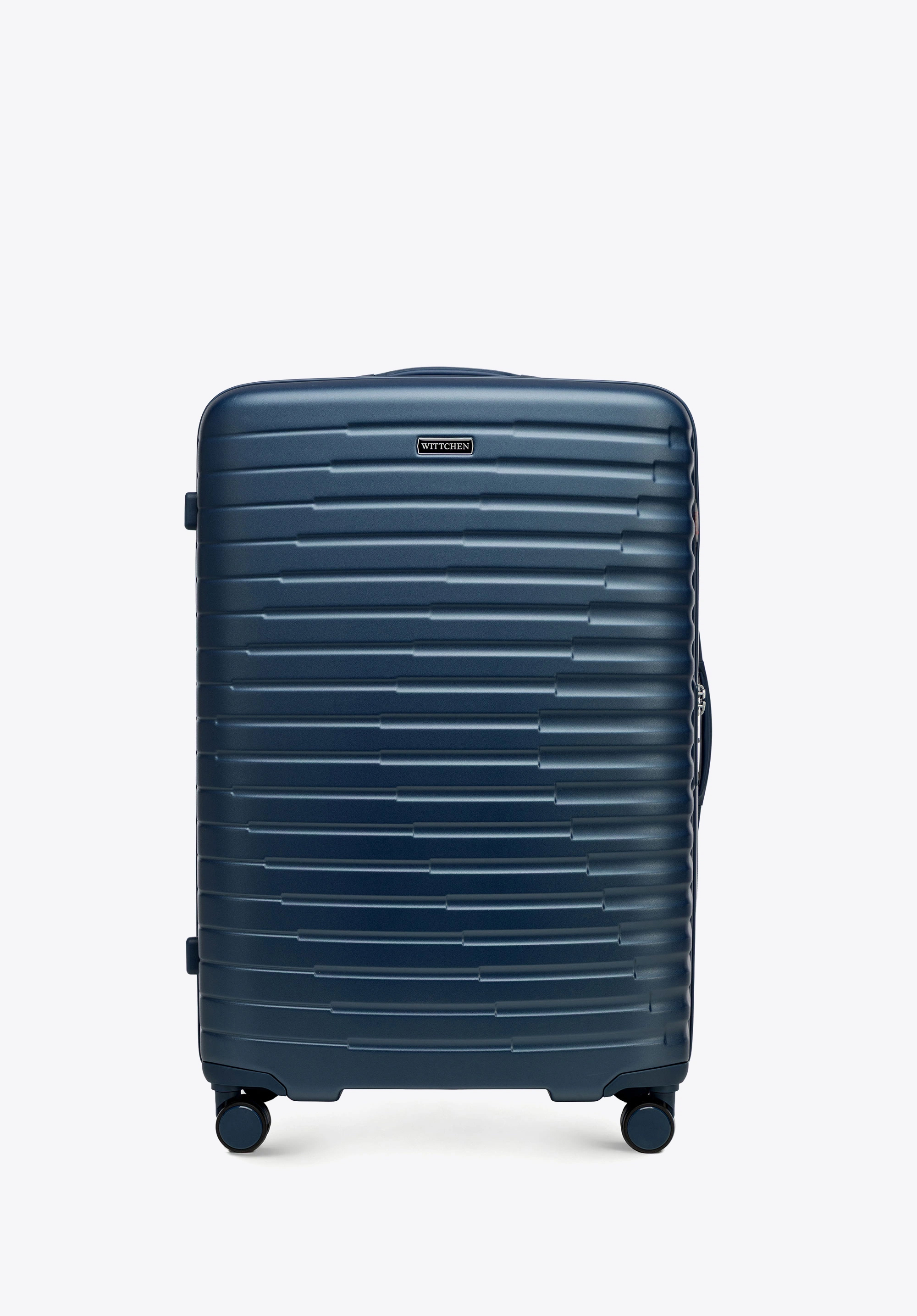 Großer Koffer aus Polycarbonat mit horizontalen Rillen, dunkelblau, 56-3P-613-70, Bild 1
