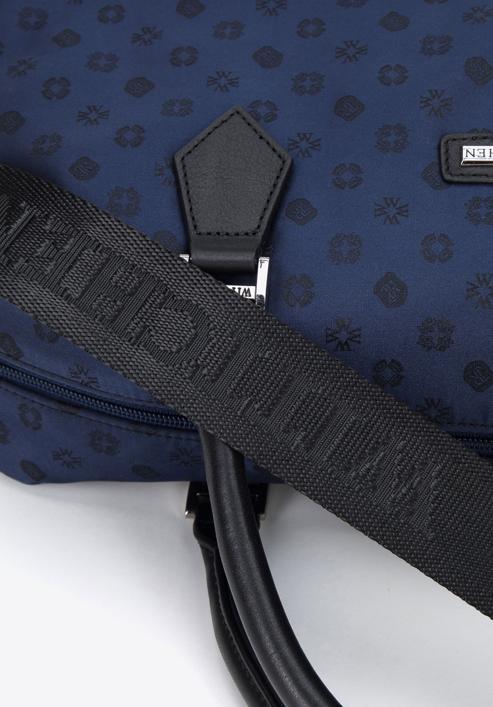 Handtasche aus Jacquard und Echtleder mit seitlichen Verschlüssen, dunkelblau, 95-4-907-1, Bild 4