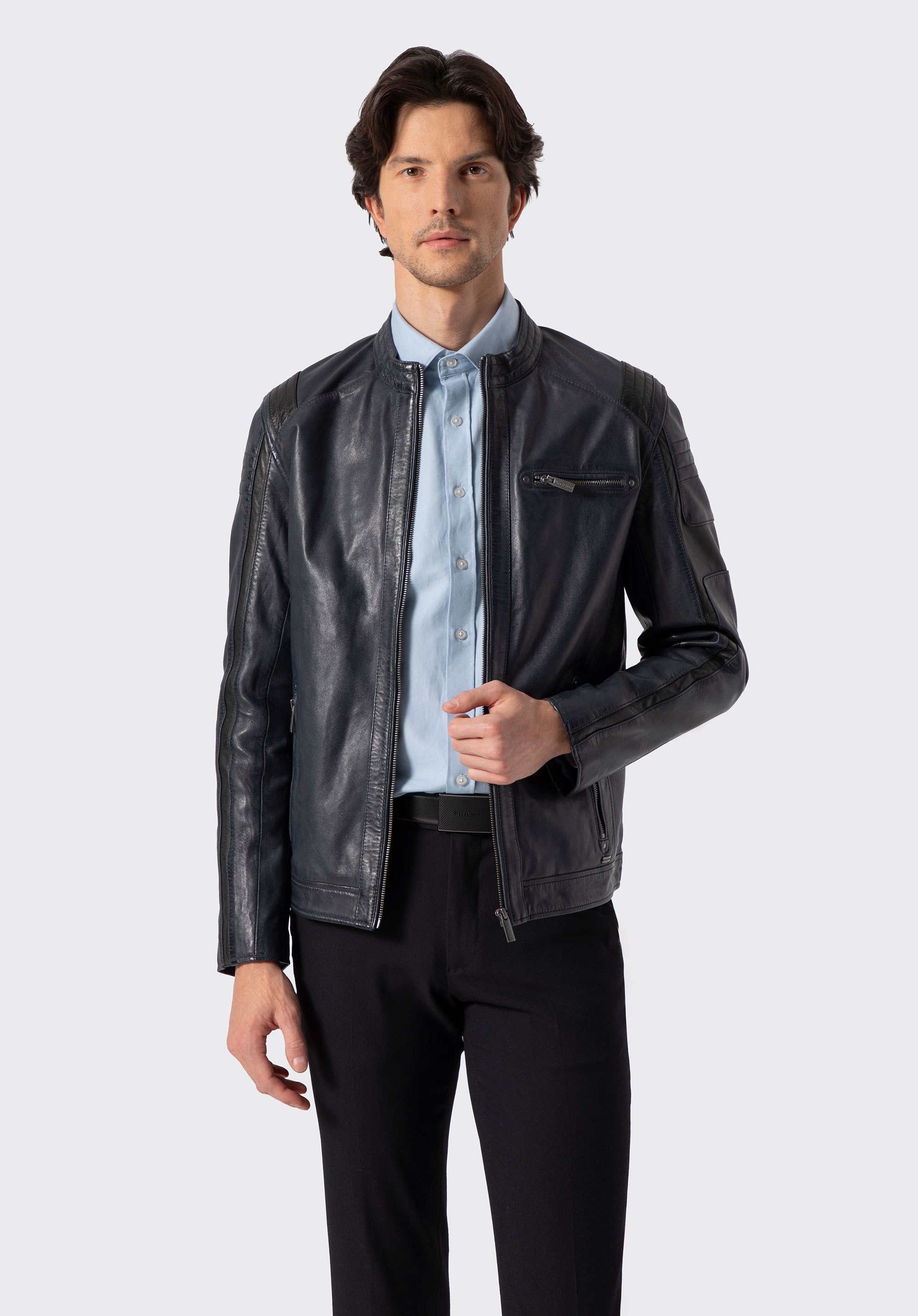 Herren Bikerjacke aus Schafsfell, dunkelblau, 100-09-809-N-M, Bild 1