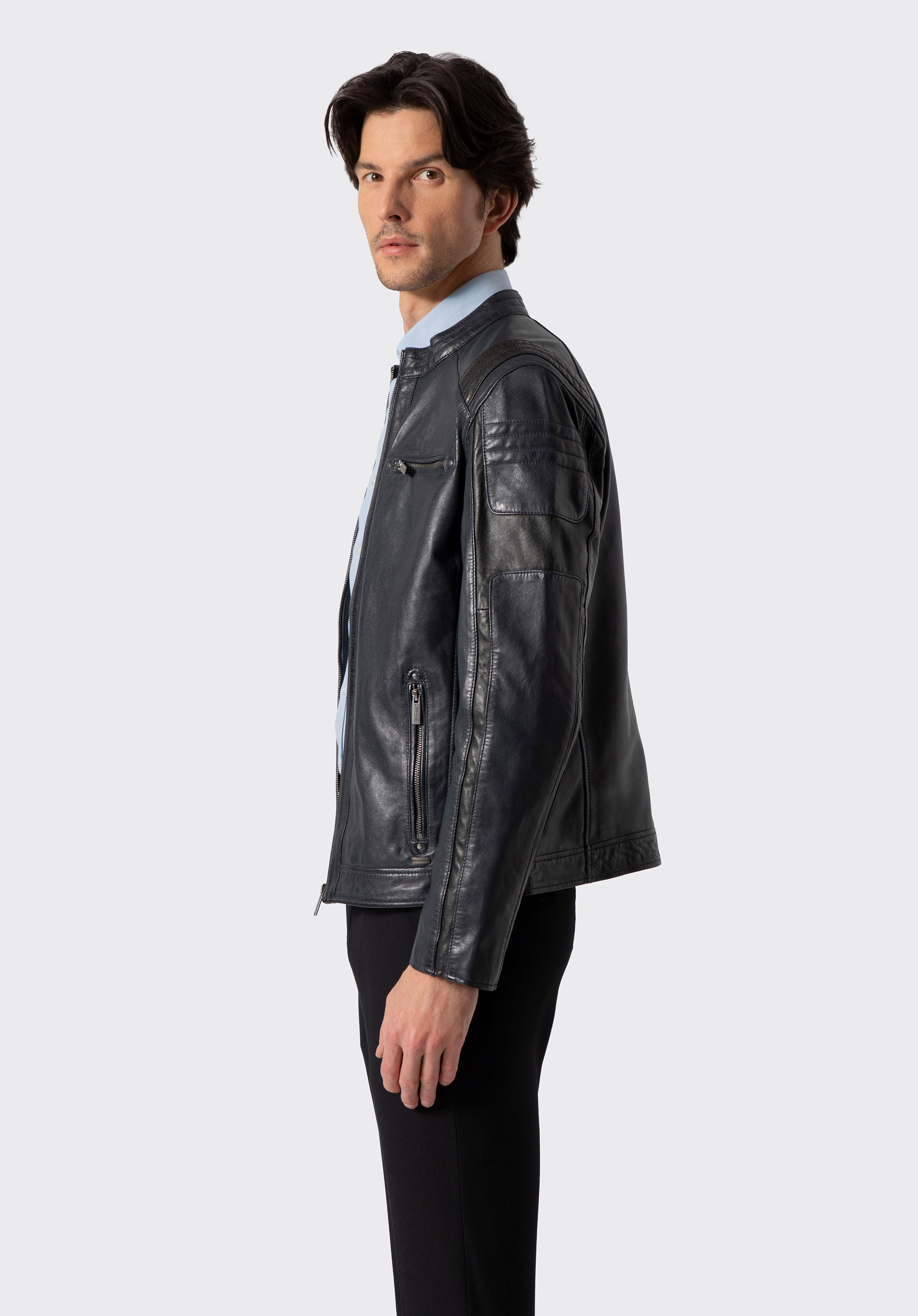 Herren Bikerjacke aus Schafsfell, dunkelblau, 100-09-809-N-M, Bild 1