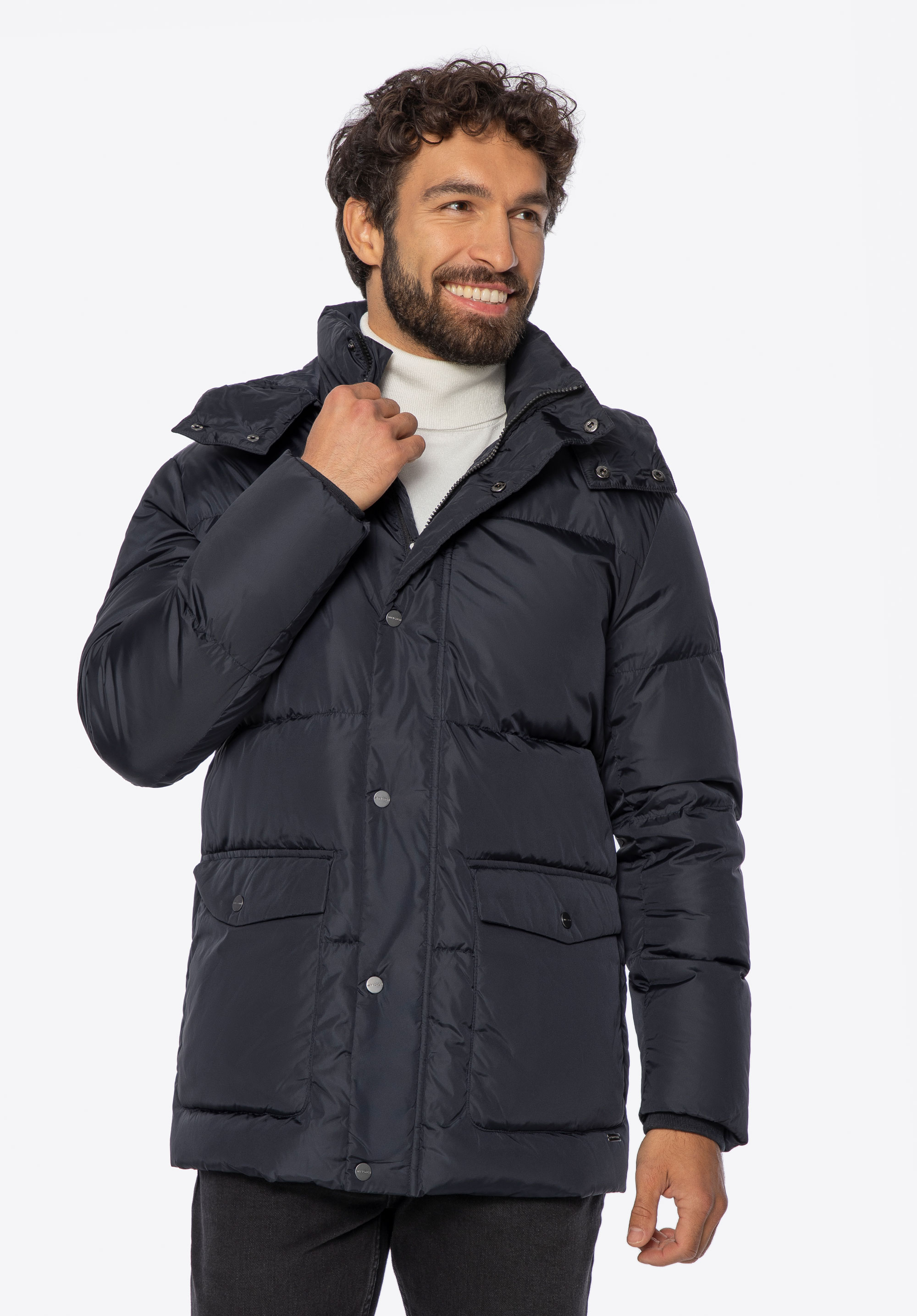 Herren Daunenjacke mit Kapuze gesteppt, dunkelblau, 99-9D-450-N-2XL, Bild 1