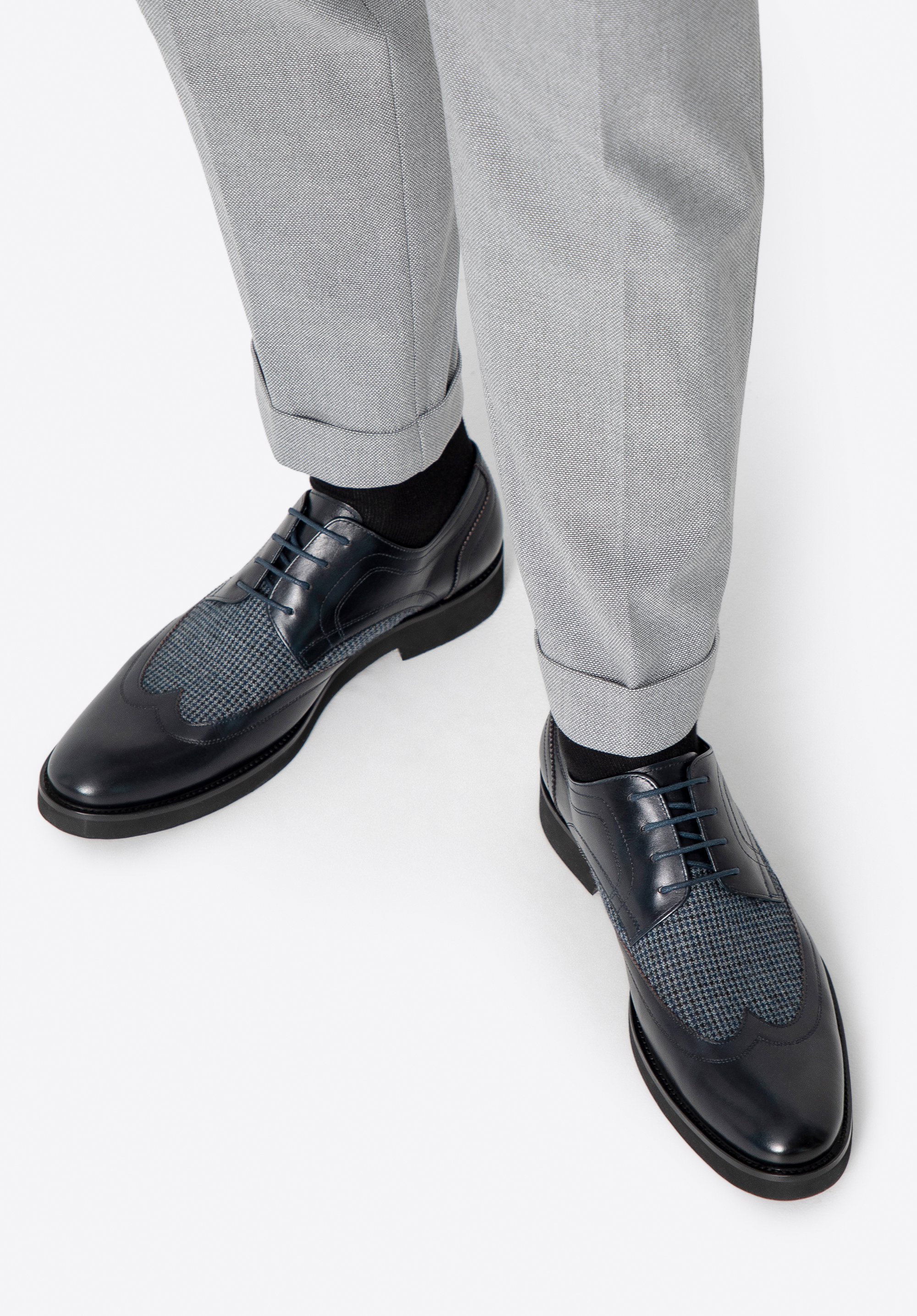 Herren Leder Derby mit Textileinsätzen, dunkelblau, 100-M-706-N-41, Bild 1