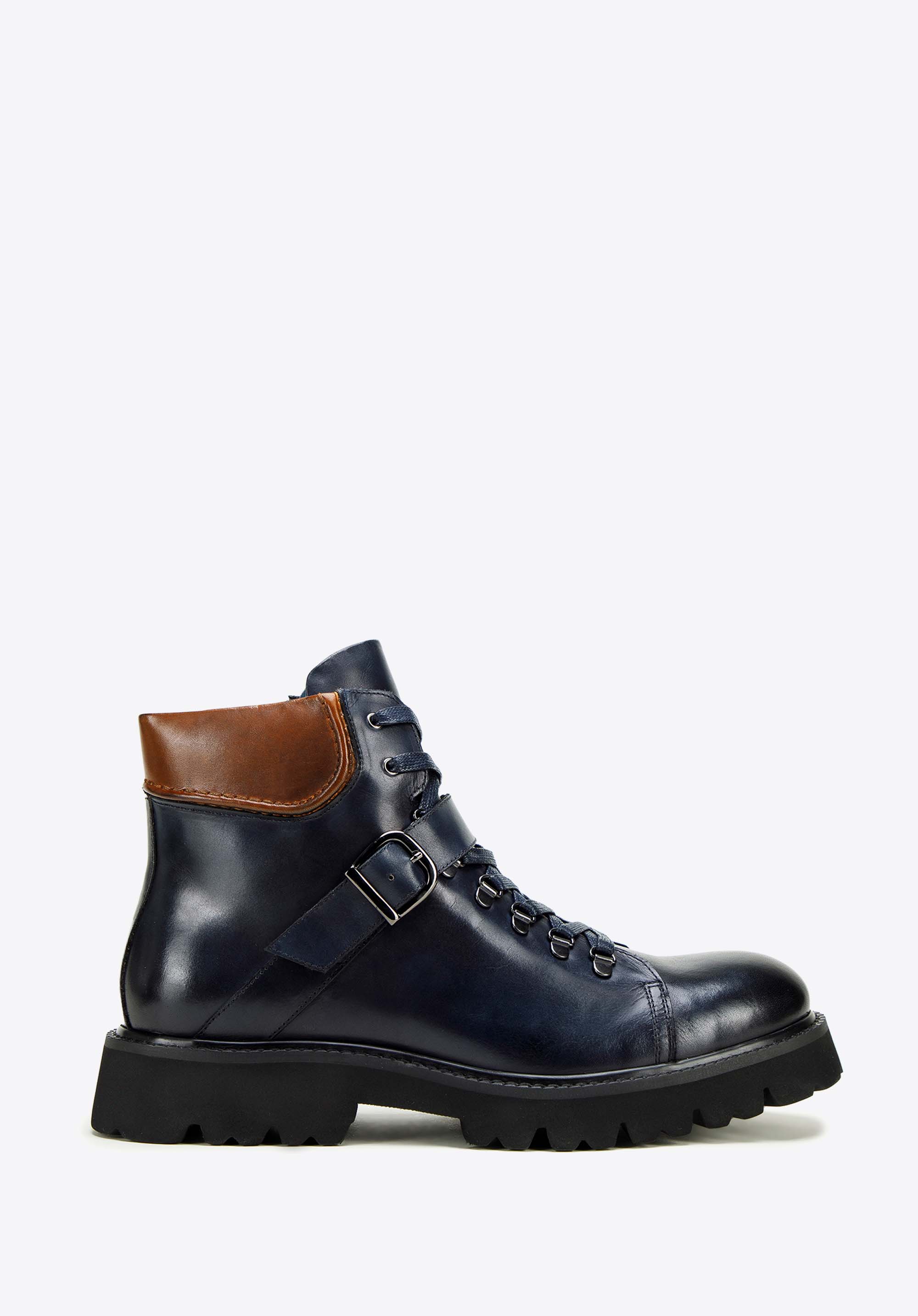 Herren Leder Stiefeln mit Schnalle, dunkelblau, 99-M-501-N-39, Bild 1