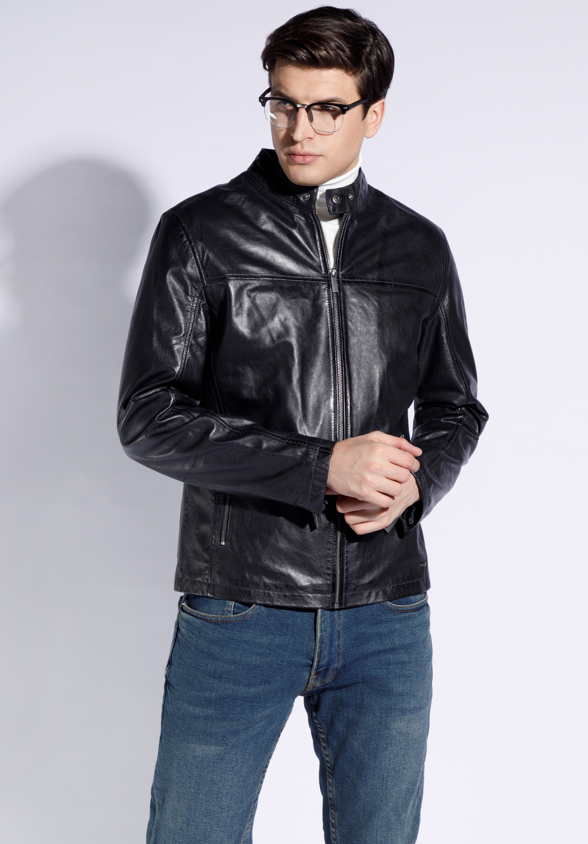 Herrenjacke aus Leder, dunkelblau, 96-09-850-N-XL, Bild 1