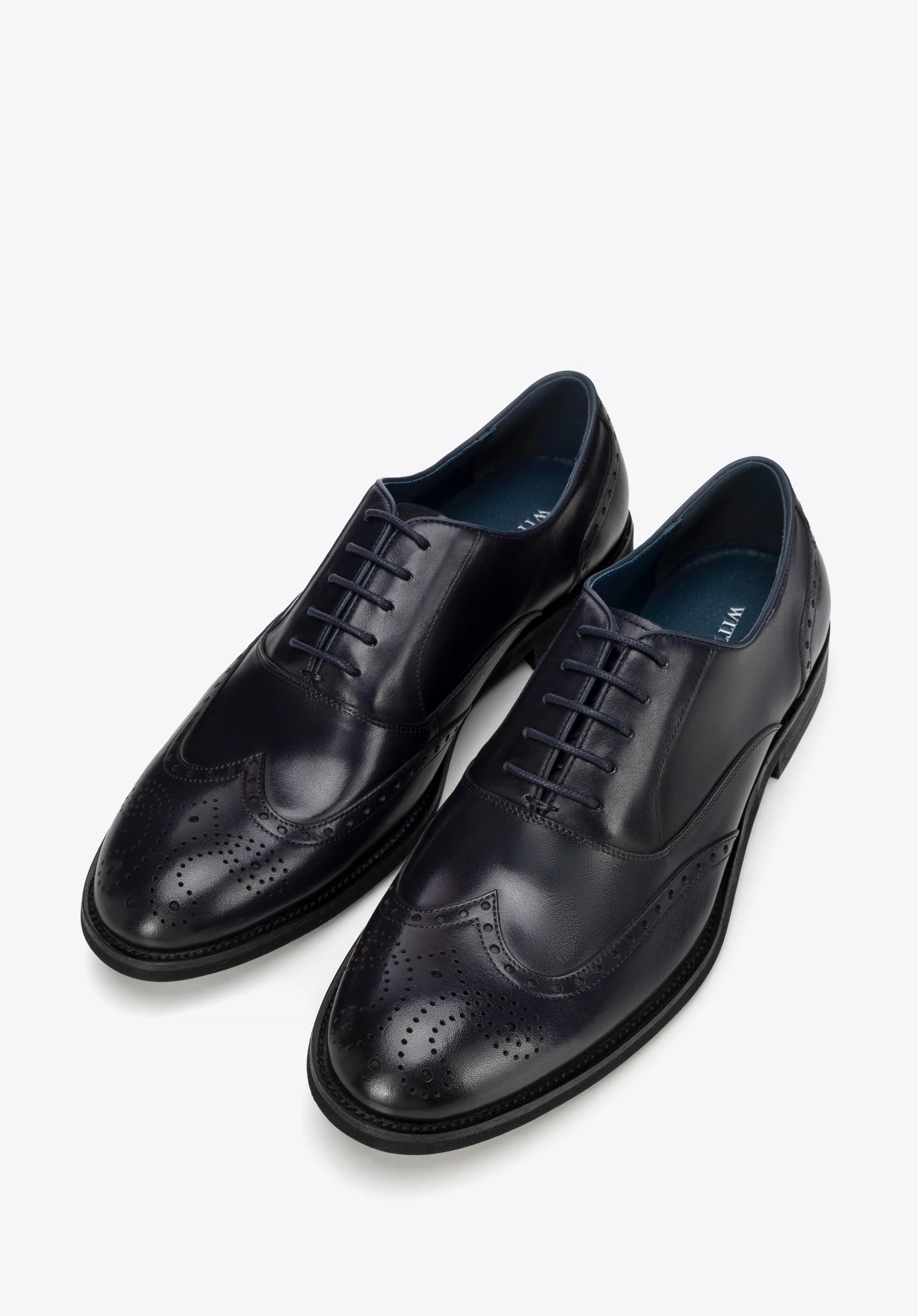 Herren-Oxfords aus Leder mit Perforationen, dunkelblau, 100-M-511-N-44, Bild 1