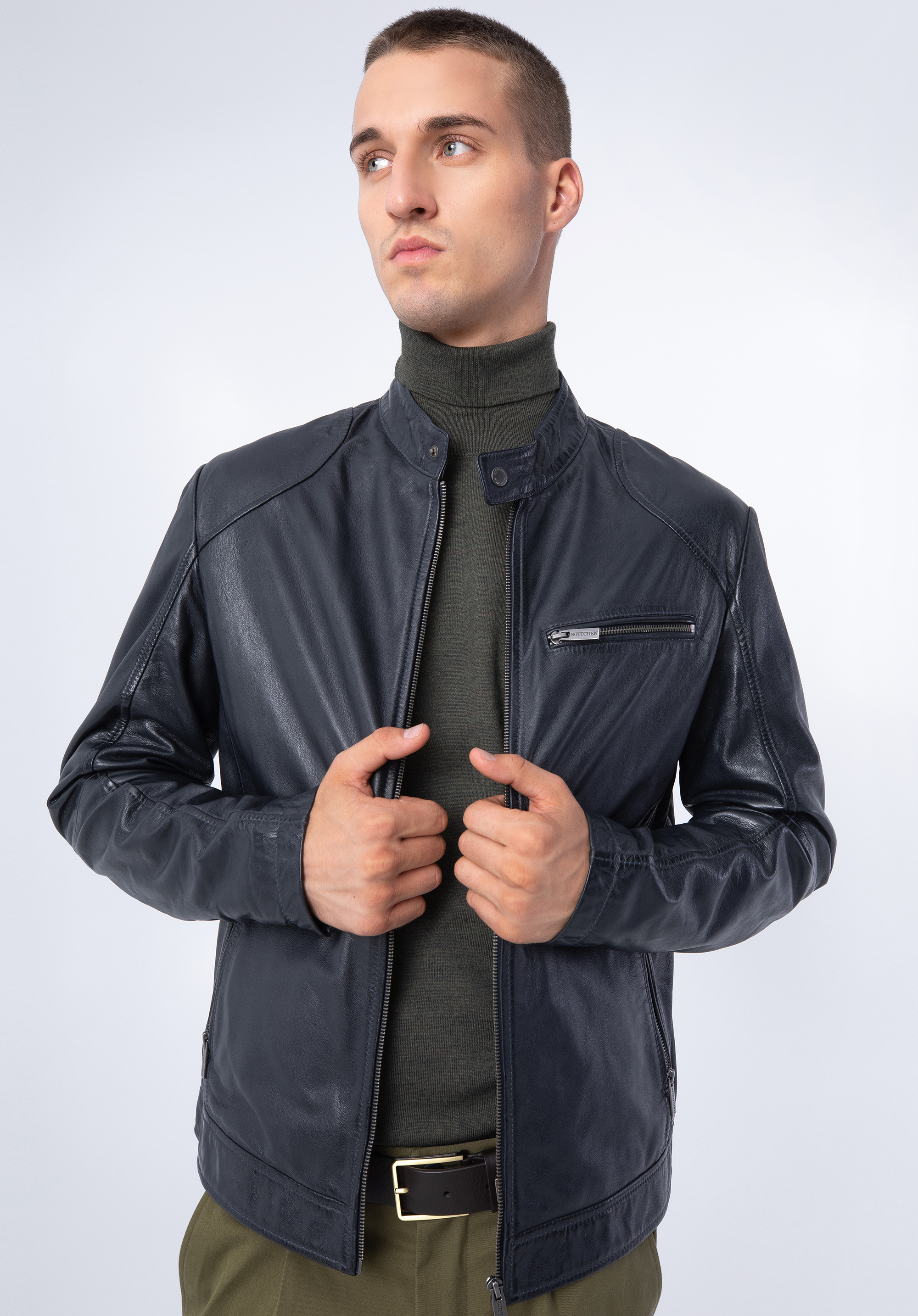 Herrenjacke aus Leder mit Reißverschlüssen, dunkelblau, 97-09-856-N-XL, Bild 1