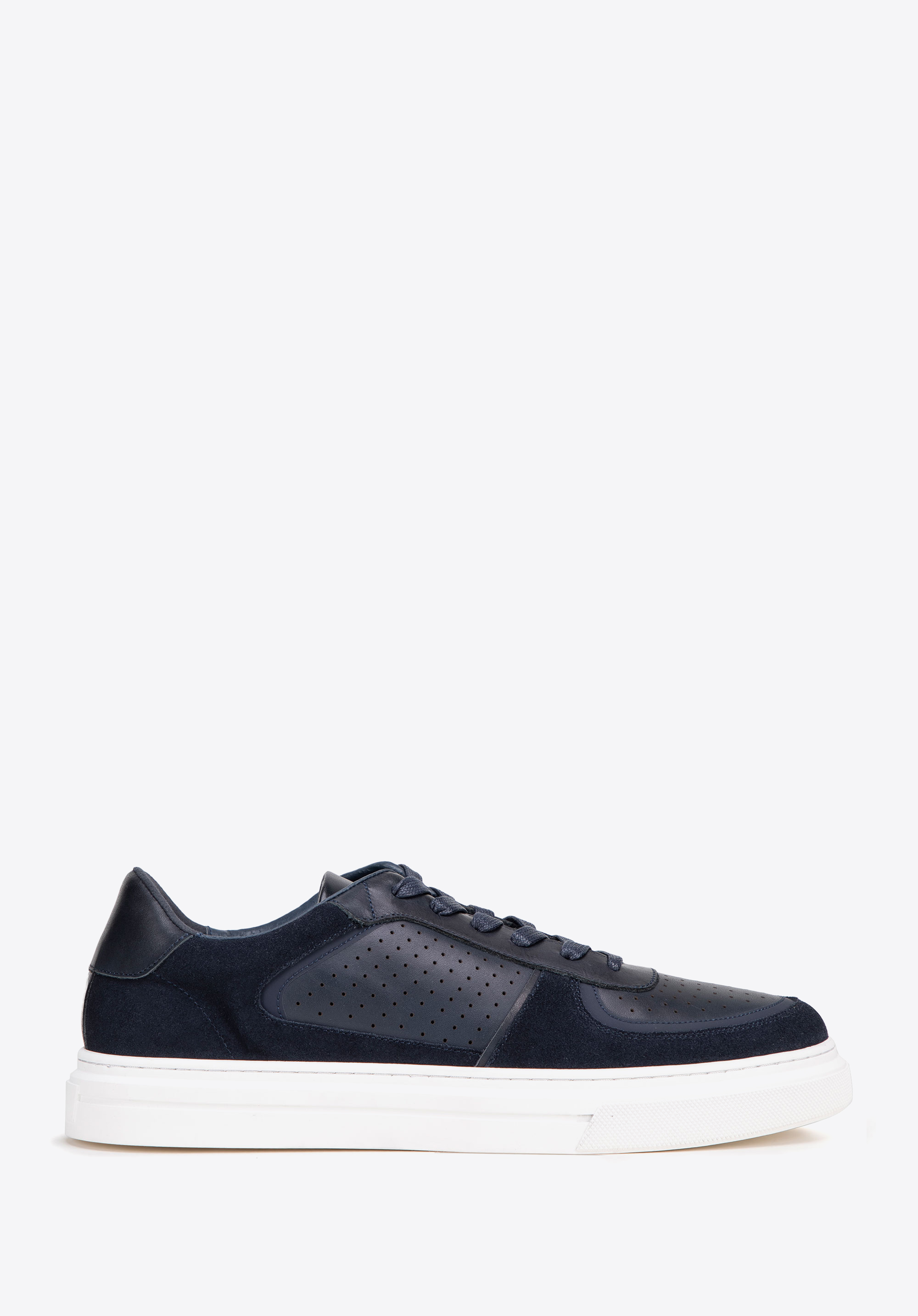 Herren-Sneaker aus Leder mit perforierten Details, dunkelblau, 99-M-711-N-40, Bild 1