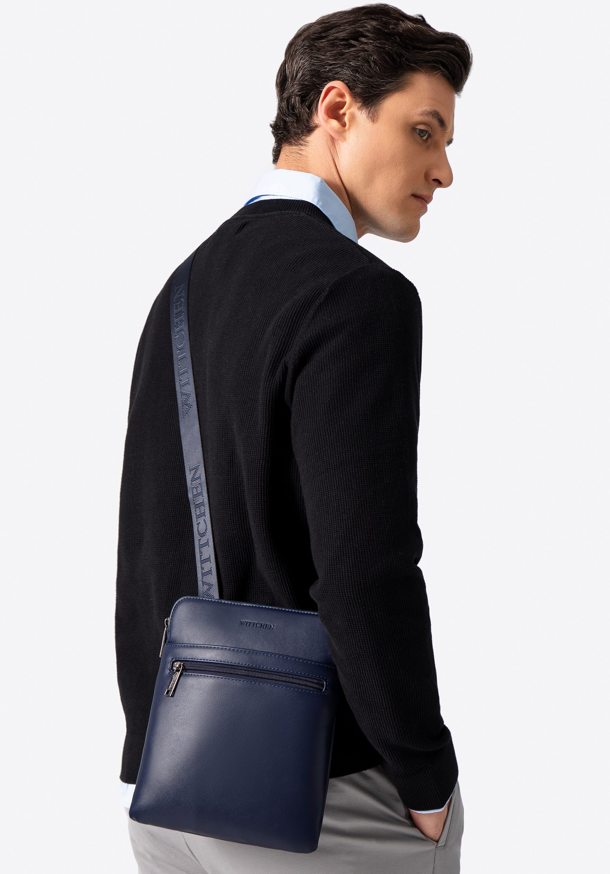 Herren-Umhängetasche aus Lederimitat, dunkelblau, 100-4P-908-7, Bild 1