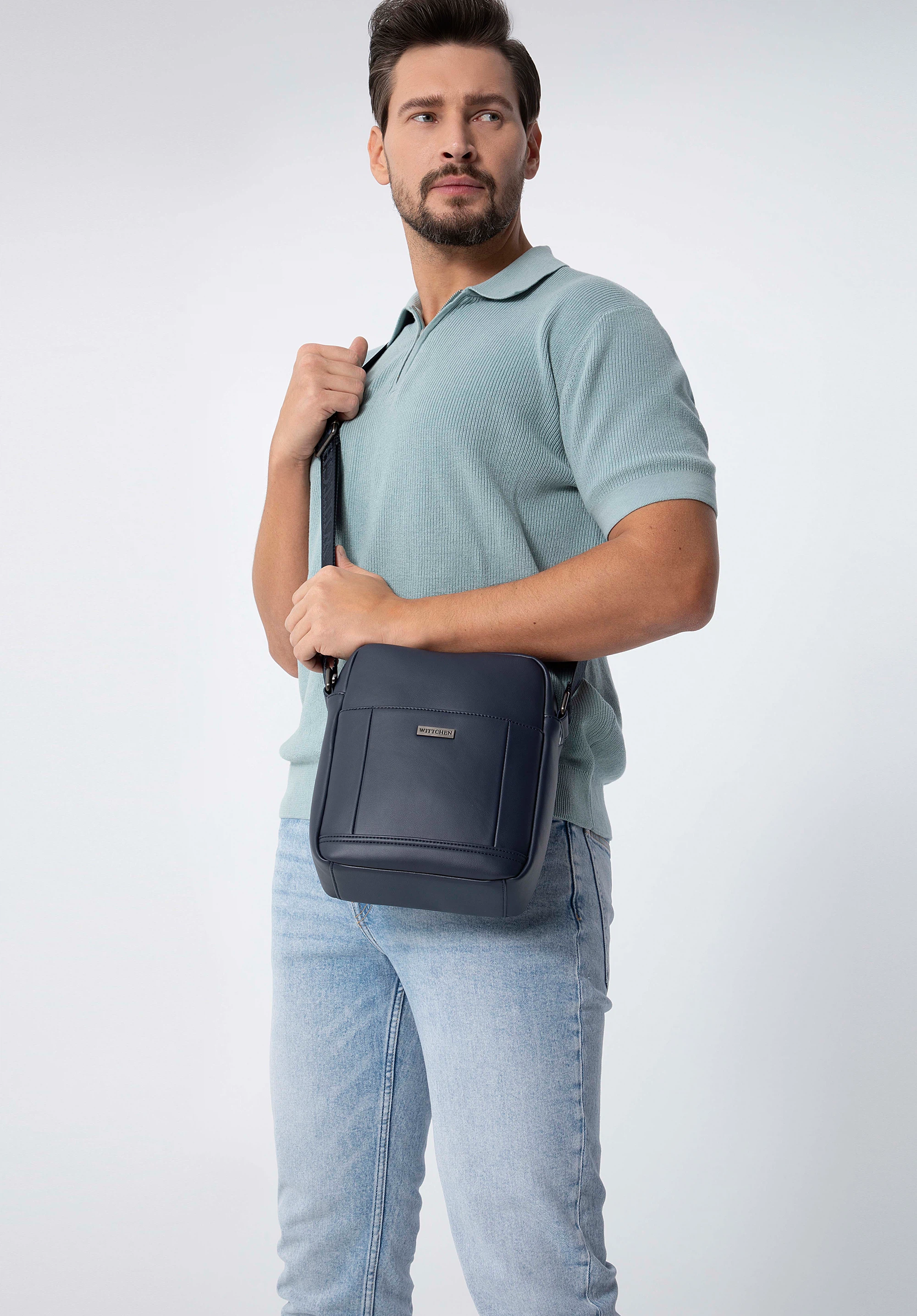 Herren-Umhängetasche aus Ökoleder, dunkelblau, 98-4P-513-7, Bild 1