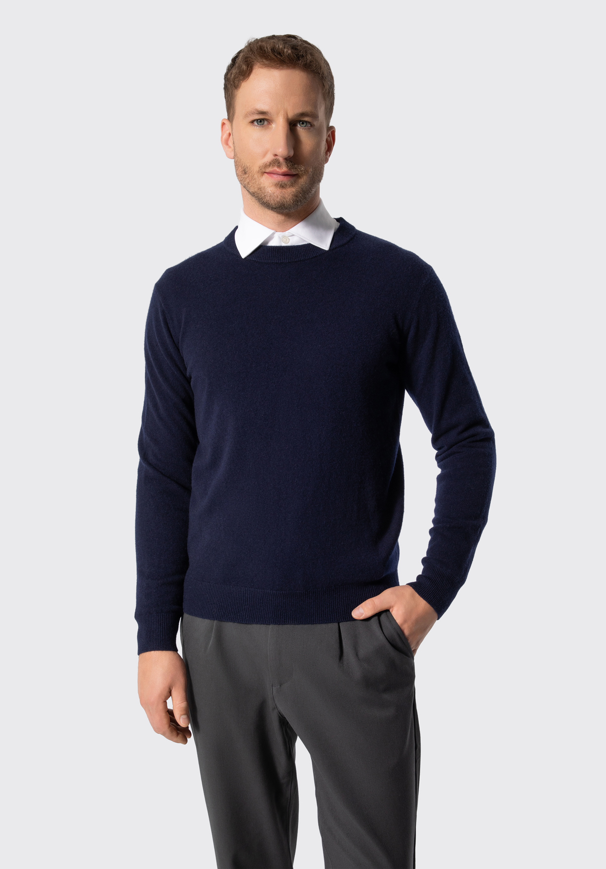 Herren-Wollpullover mit Rundhalsausschnitt, dunkelblau, 29-99-351-N-XL, Bild 1