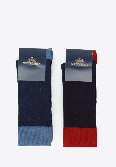 Herrensocken mit geometrischem Muster-2er-Set, dunkelblau, 96-SM-S02-X3-43/45, Bild 1