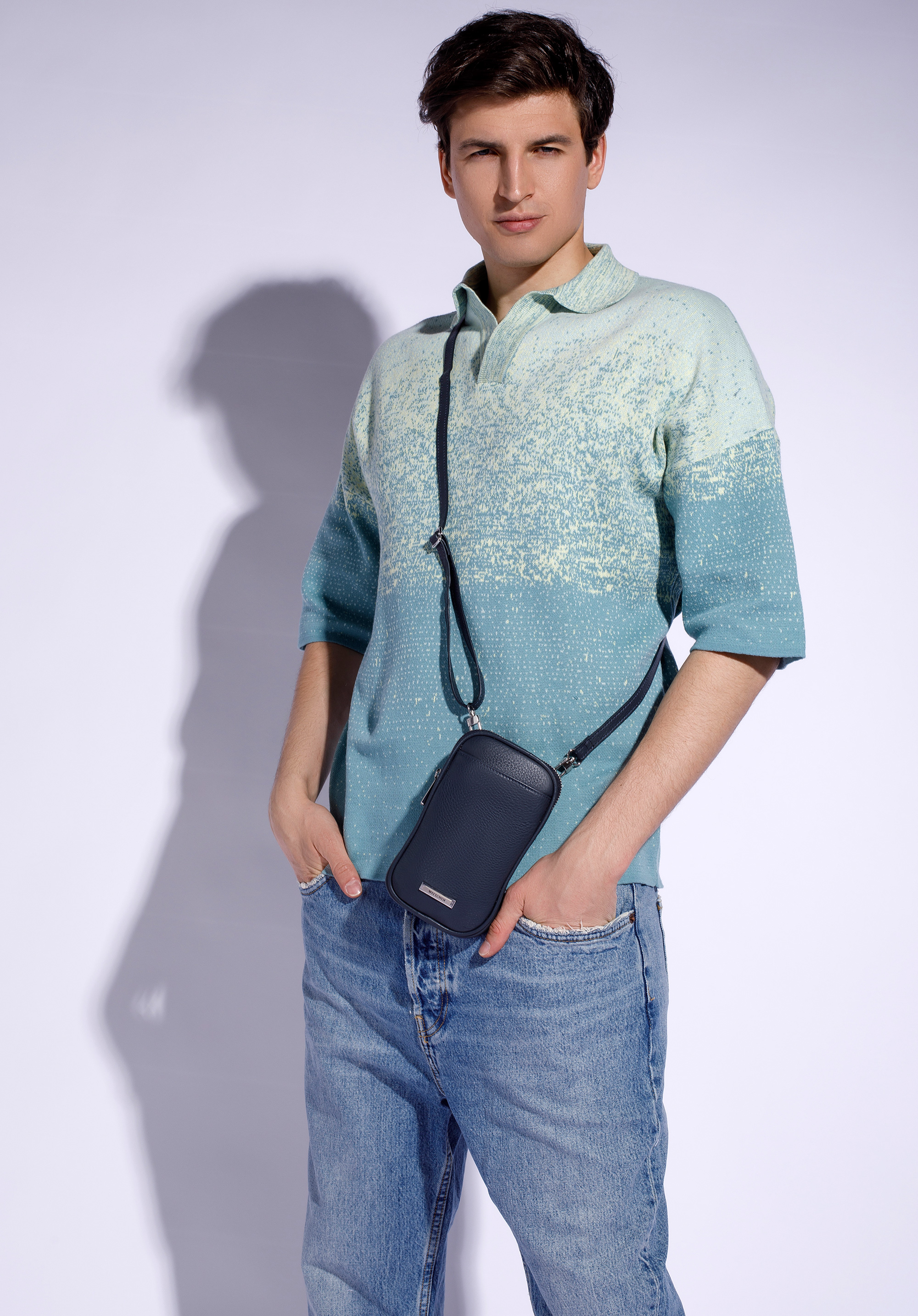 Herrentasche für Handy aus Echtleder, Dunkelblau, 94-4U-803-N, Bild 1