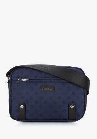 Jacquard-Damenhandtasche mit horizontalen Lederbändern, dunkelblau, 95-4-902-N, Bild 1