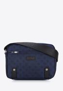 Jacquard-Damenhandtasche mit horizontalen Lederbändern, dunkelblau, 95-4-902-8, Bild 1