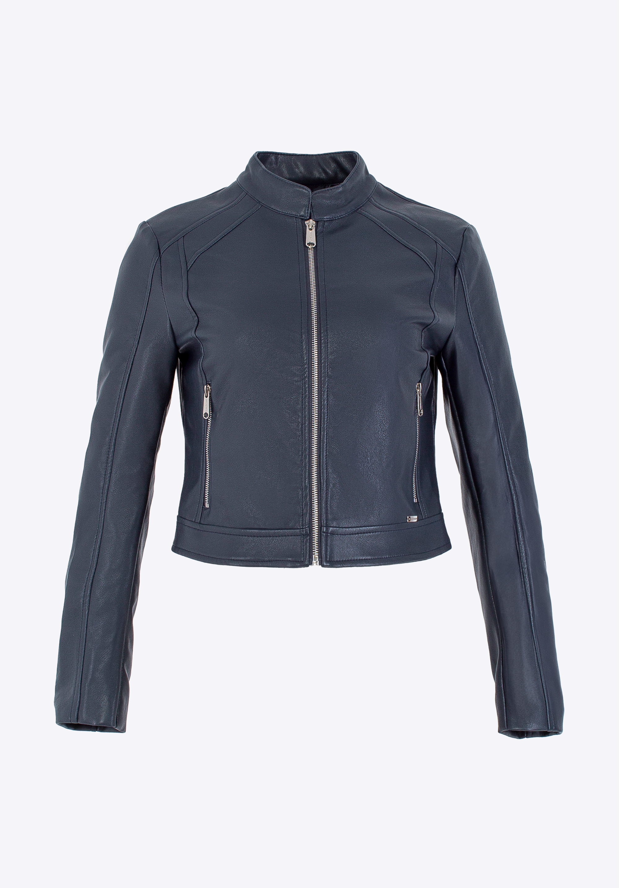 Klassische Damen-Öko-Lederjacke, dunkelblau, 100-9P-105-N-L, Bild 1