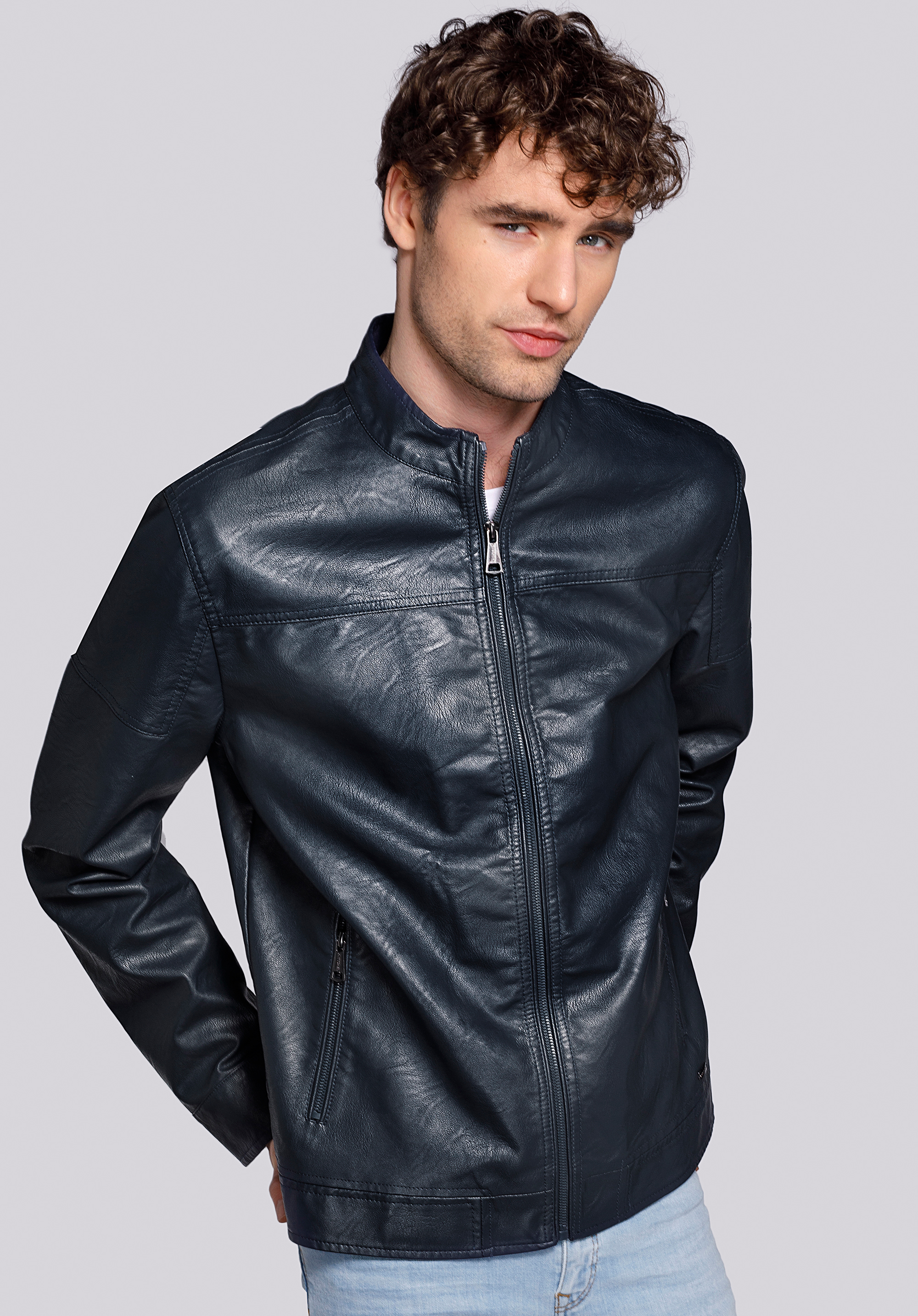 KLASSISCHE HERRENJACKE AUS KUNSTLEDER, dunkelblau, 92-9P-150-7-M, Bild 1