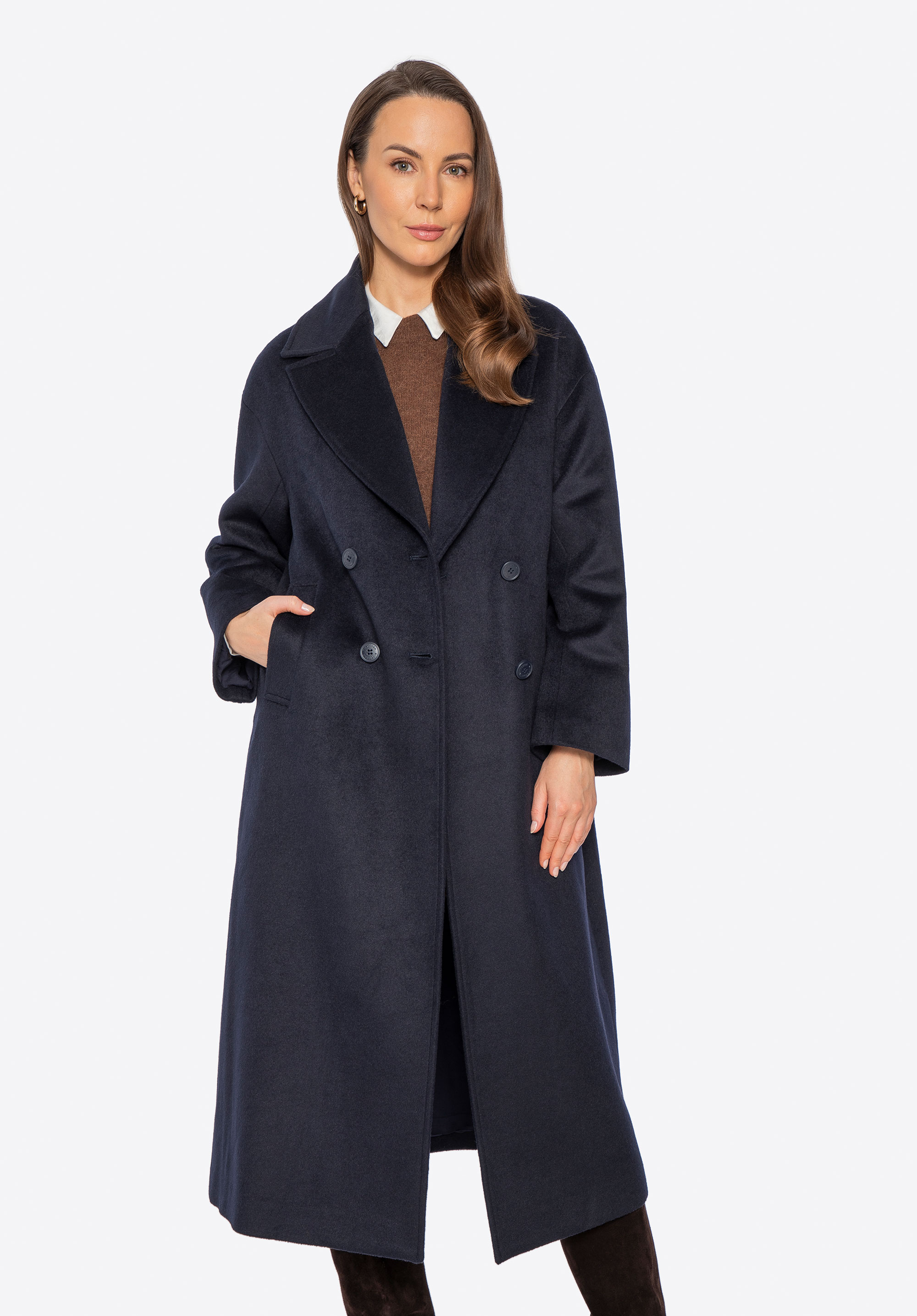 Klassischer Damen Wollmantel, dunkelblau, 101-9W-501-N-M, Bild 1