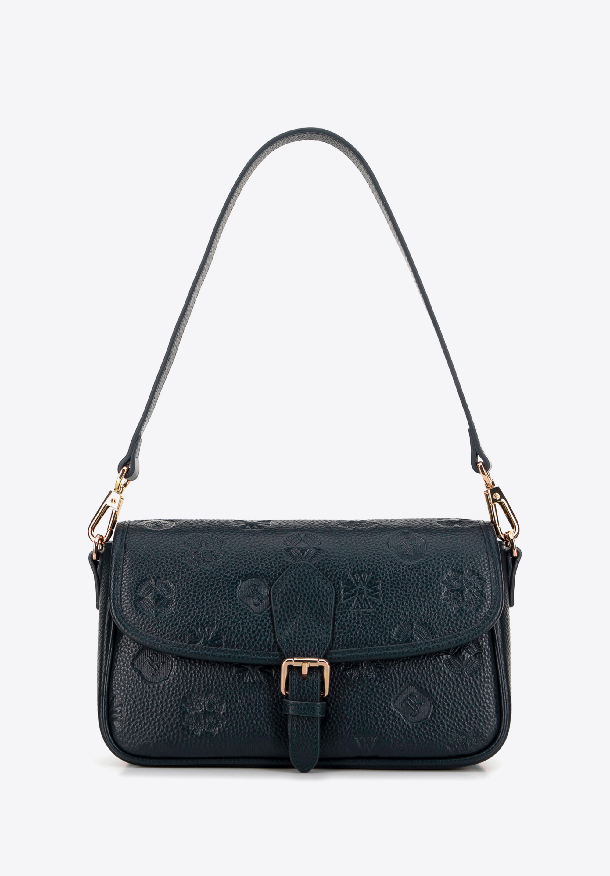 Kleine Damenhandtasche aus Leder mit Monogramm, dunkelblau, 99-4E-615-7, Bild 1