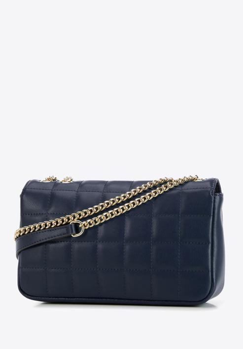 Längliche Handtasche aus gestepptem Leder für Damen, dunkelblau, 95-4E-653-Z, Bild 2