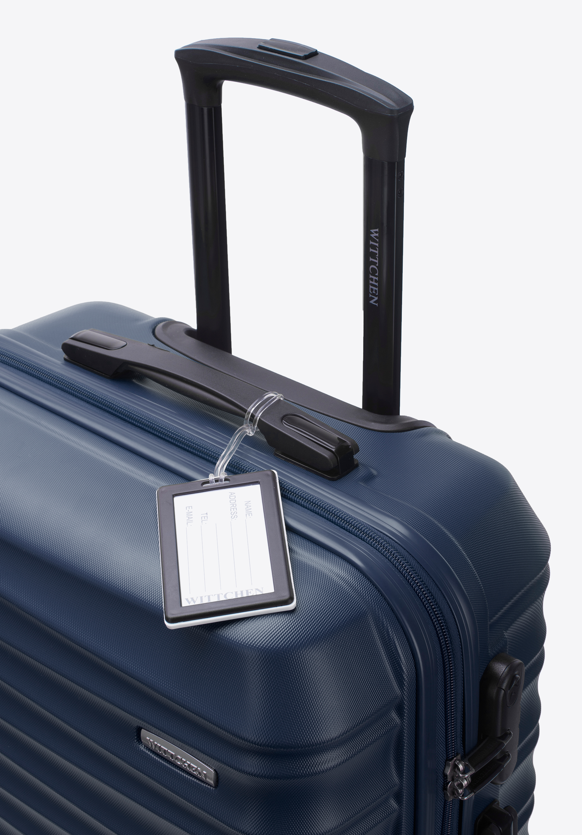 Mittelgroßer Koffer aus ABS-Material mit Gepäckanhänger, dunkelblau, 56-3A-312-91Z2, Bild 1