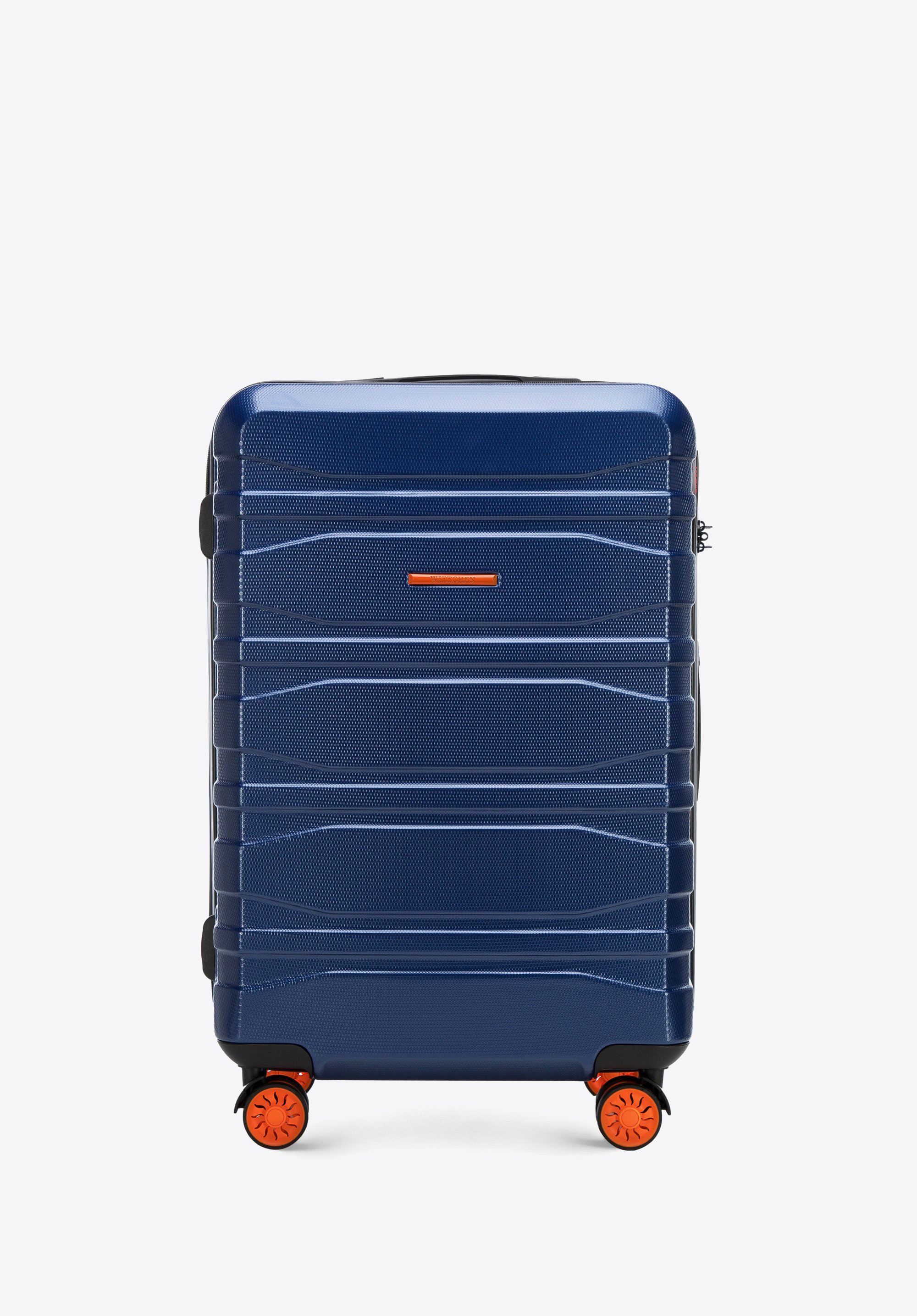Mittelgroßer, moderner Koffer aus Polycarbonat, dunkelblau, 56-3P-702-91, Bild 1