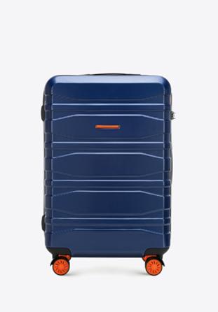 Mittelgroßer, moderner Koffer aus Polycarbonat, dunkelblau, 56-3P-702-91, Bild 1