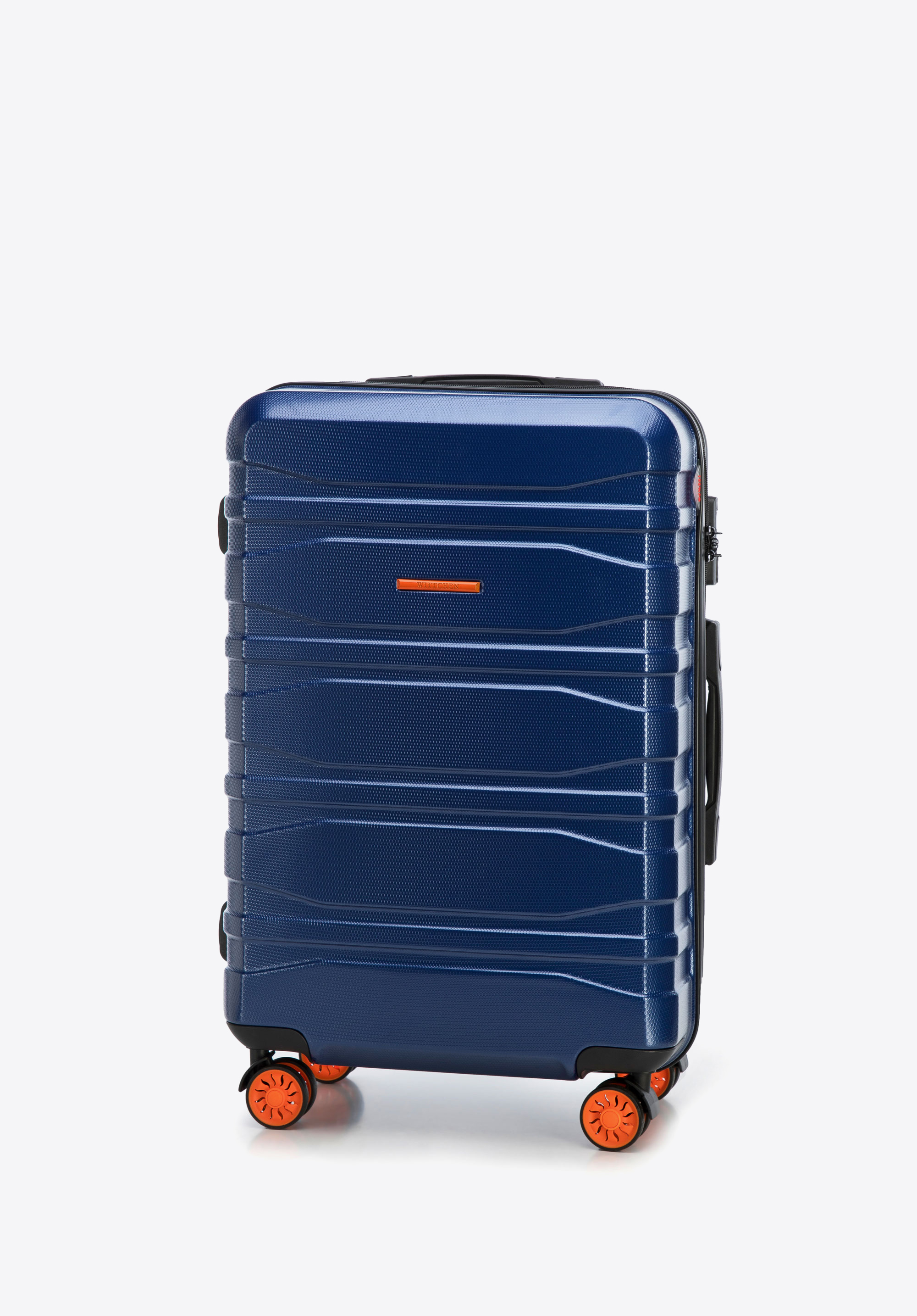 Mittelgroßer, moderner Koffer aus Polycarbonat, dunkelblau, 56-3P-702-91, Bild 1