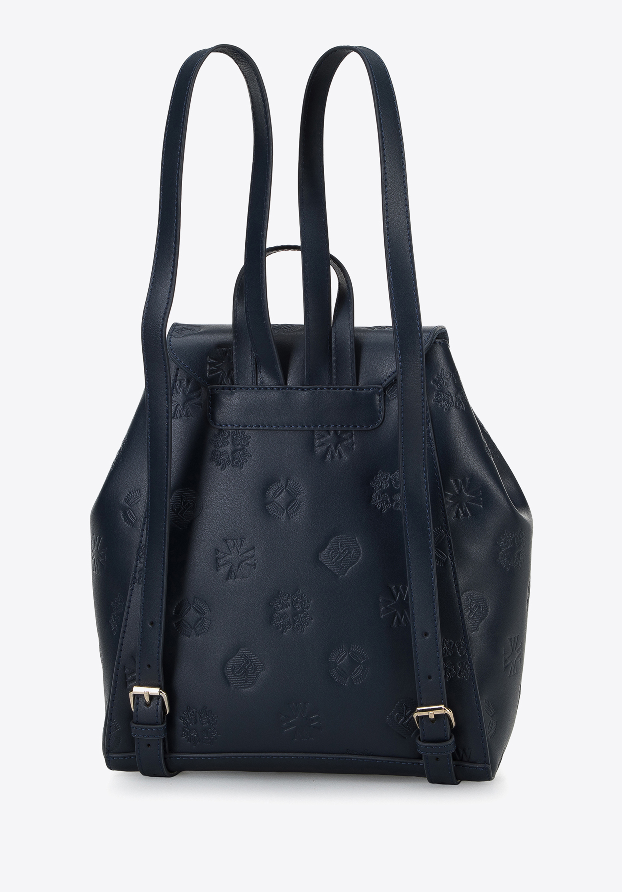 Damen-Rucksack aus Leder mit Monogramm und vertikalem Reißverschluss, dunkelblau, 96-4E-003-7, Bild 1