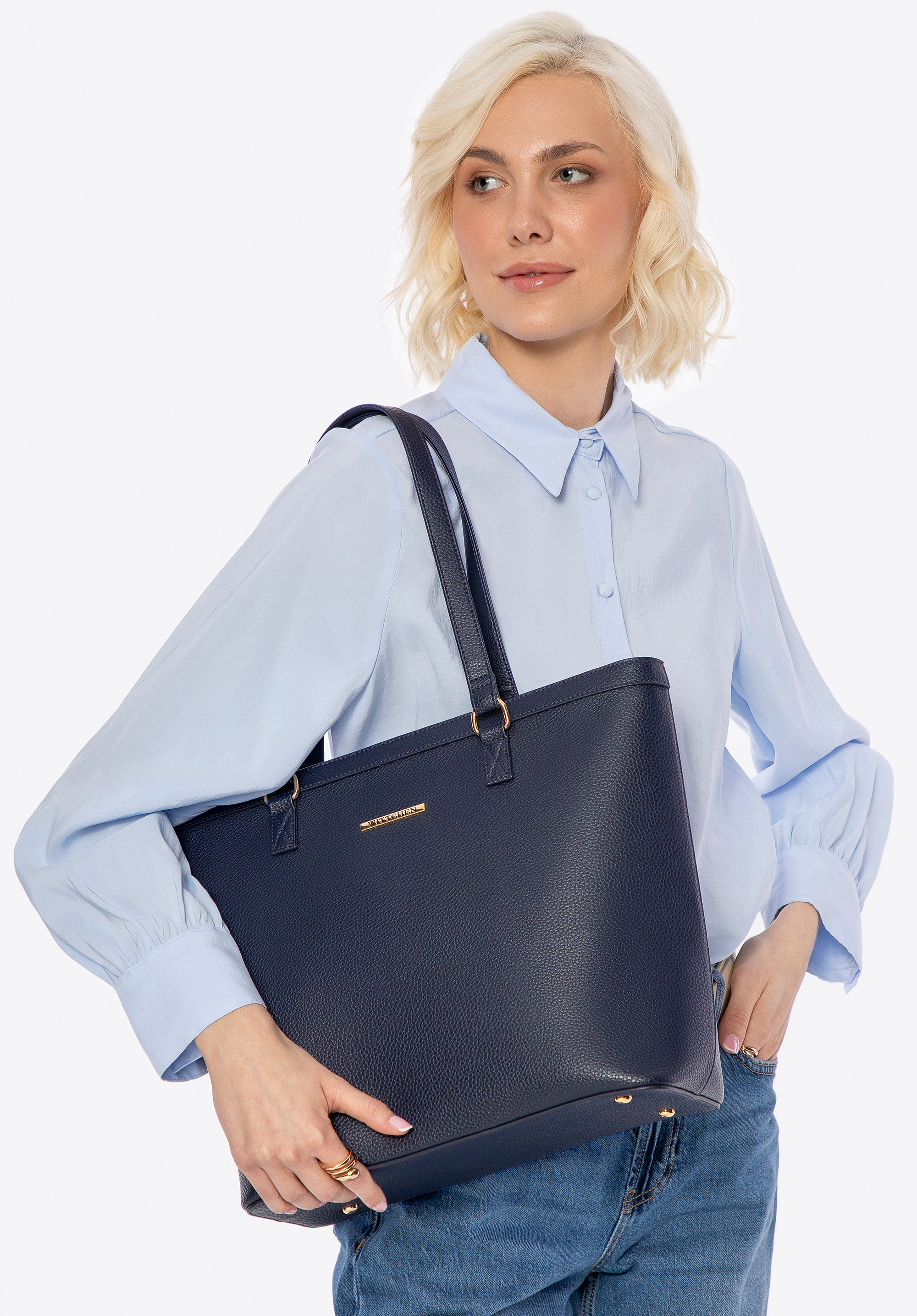 Öko-Leder Shopper für Damen, dunkelblau, 100-4Y-004-7, Bild 1