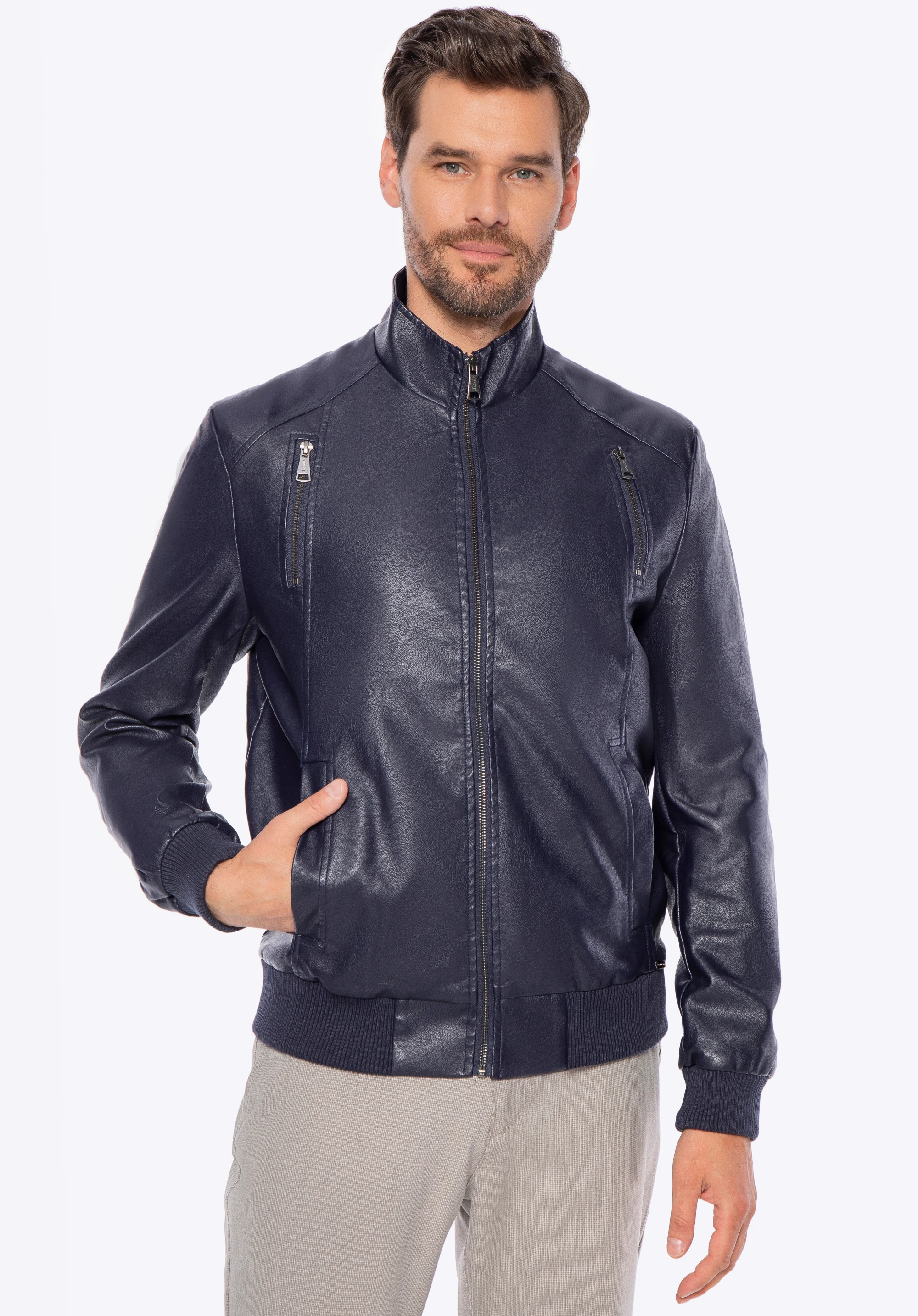 Öko-Lederjacke für Herren, dunkelblau, 96-9P-152-N-S, Bild 1