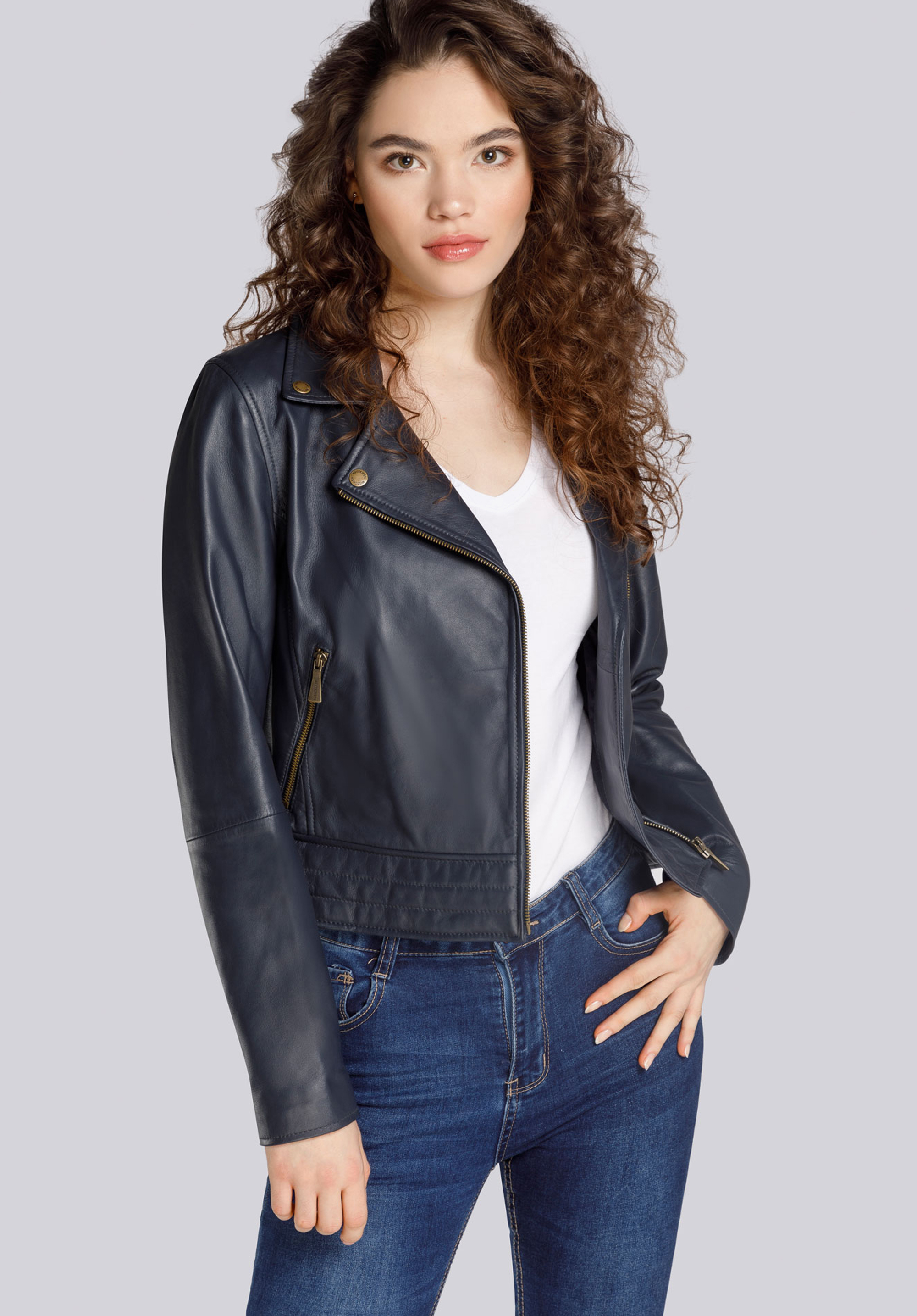 Ramones-Jacke für Damen aus Leder, dunkelblau, 94-09-802-N-S, Bild 1