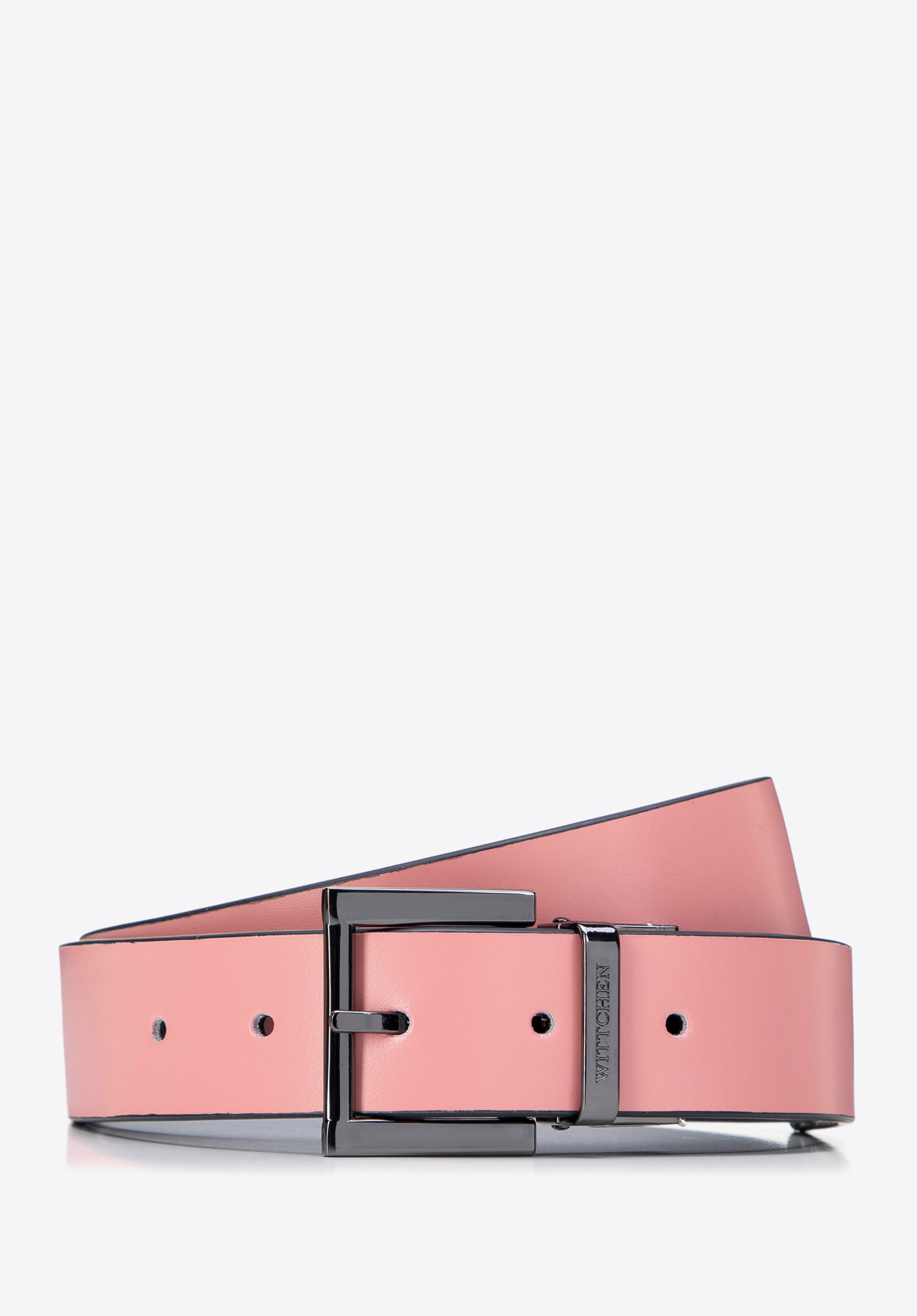 Damen Ledergürtel mit Prägung, dunkelblau-rosa, 99-8D-128-8-M, Bild 1
