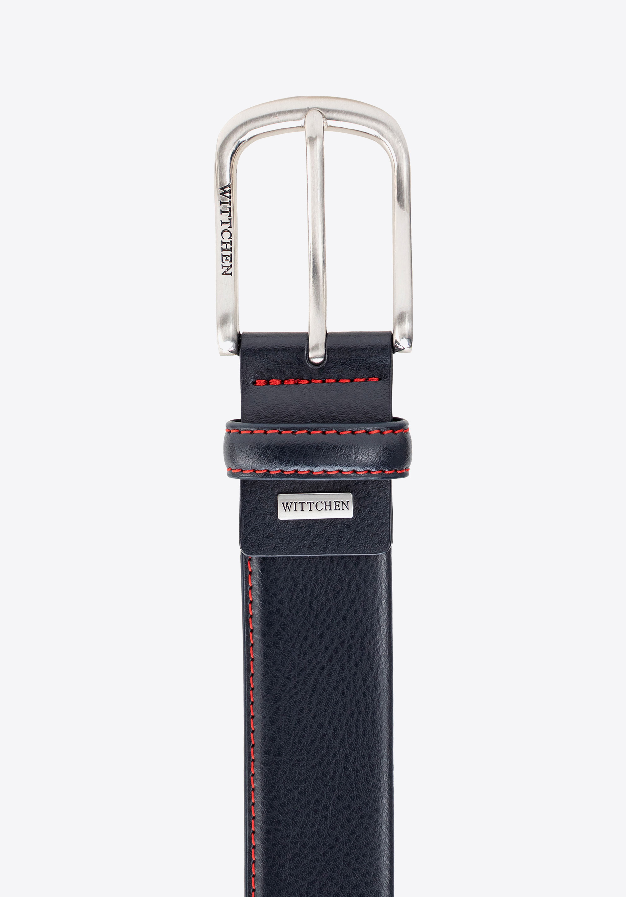 Klassischer Ledergürtel mit Ziernähten, dunkelblau-rot, 103-8M-100-1N-10, Bild 1
