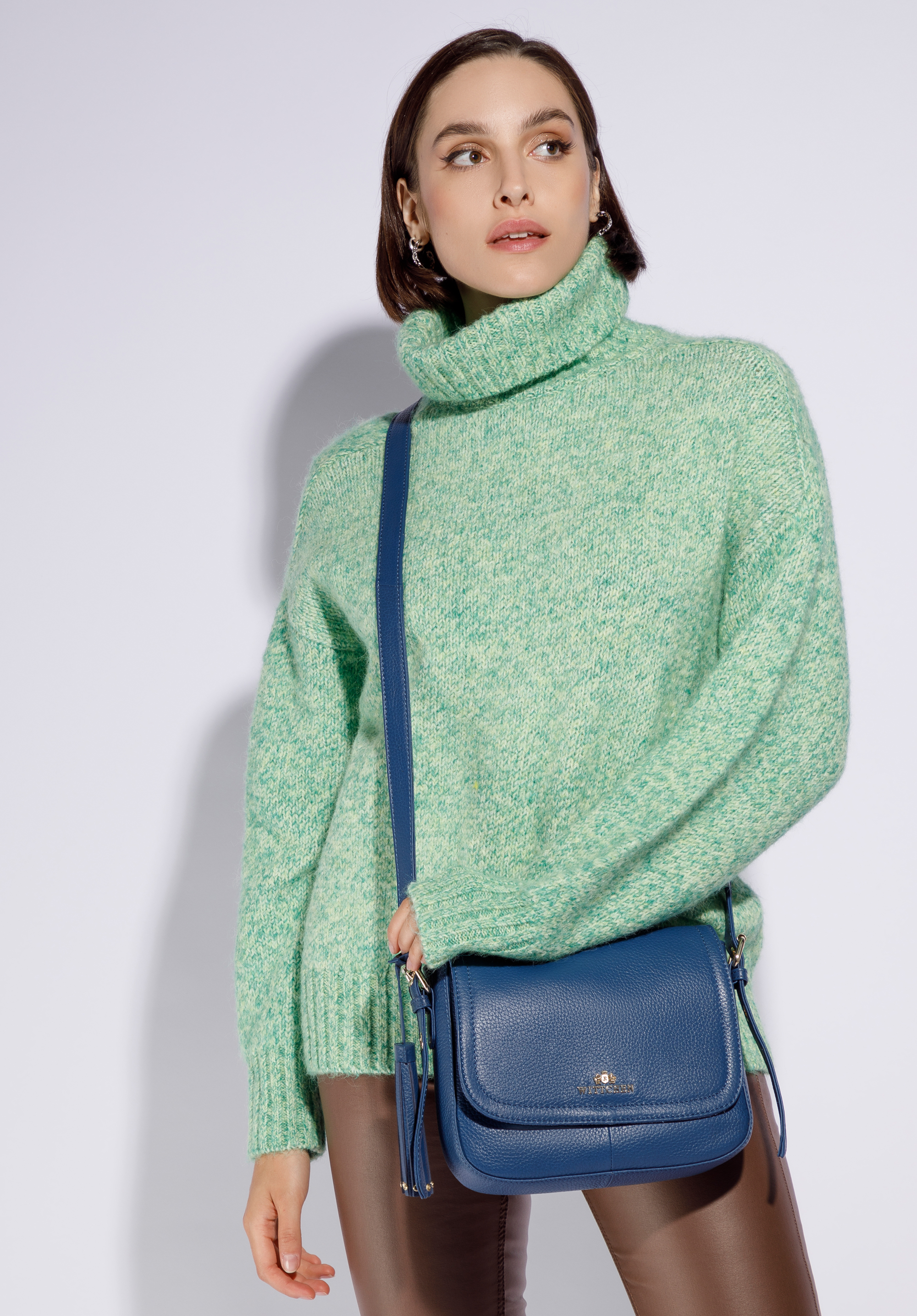 Satteltasche aus Leder für Damen mit Quastendetail, Dunkelblau, 95-4E-023-N, Bild 1