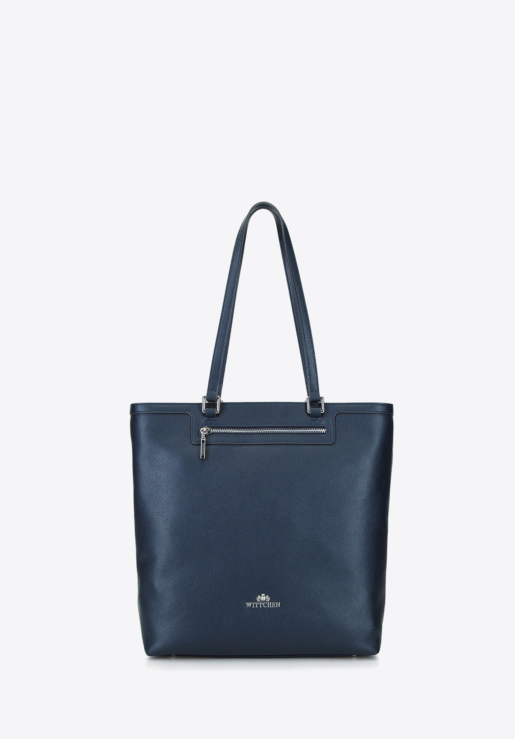 SCHLICHTE SHOPPER-TASCHE AUS LEDER, dunkelblau, 92-4E-600-7, Bild 1