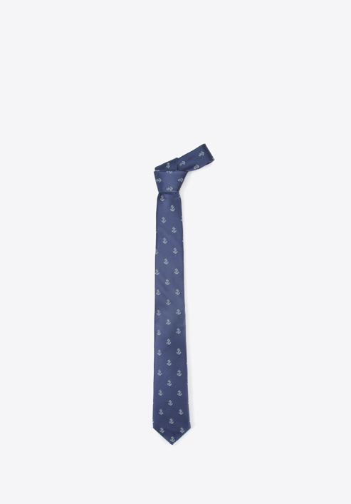 Set aus gemustertem Einstecktuch, Manschettenknöpfen und Krawatte, dunkelblau, 91-7Z-003-X1D, Bild 2