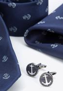 Set aus gemustertem Einstecktuch, Manschettenknöpfen und Krawatte, dunkelblau, 91-7Z-003-X1D, Bild 6