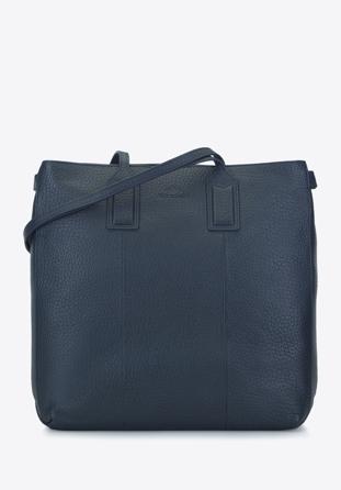 Shopper-Tasche aus Echtleder, dunkelblau, 93-4E-206-N, Bild 1