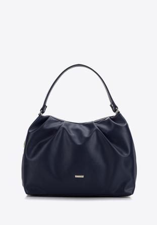 Shopper-Tasche aus gekräuseltem Öko-Leder, dunkelblau, 97-4Y-525-7, Bild 1