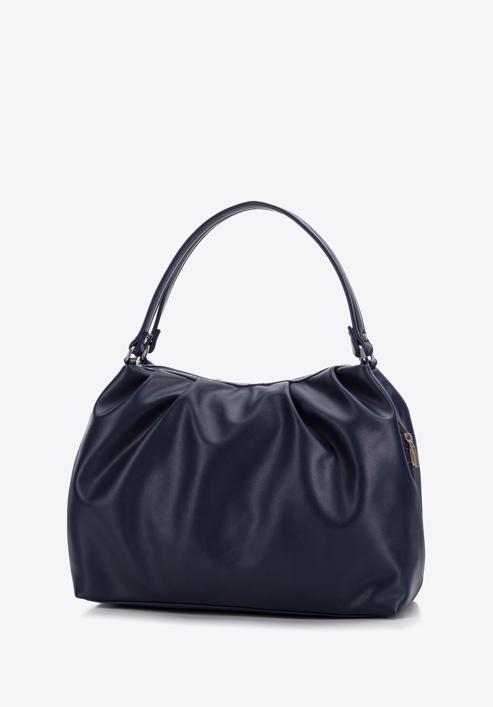 Shopper-Tasche aus gekräuseltem Öko-Leder, dunkelblau, 97-4Y-525-7, Bild 2
