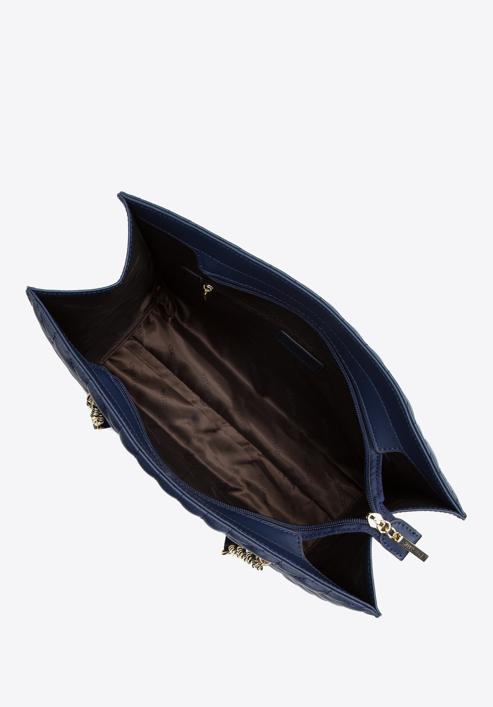 Shopper-Tasche aus gestepptem Leder an einer Kette, dunkelblau, 97-4E-629-N, Bild 4