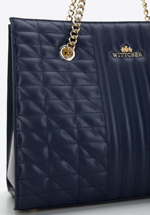 Shopper-Tasche aus gestepptem Leder an einer Kette, dunkelblau, 97-4E-629-3, Bild 5