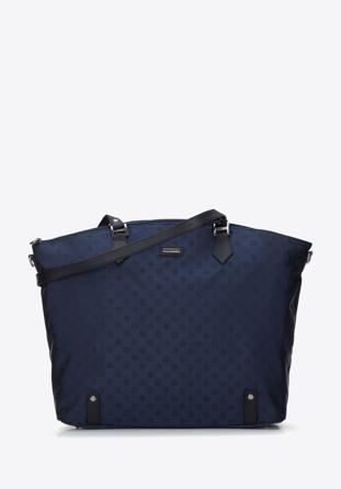Shopper-Tasche aus Jacquard und Leder, dunkelblau, 95-4-901-N, Bild 1