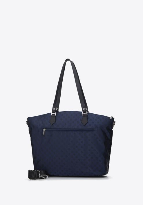 Shopper-Tasche aus Jacquard und Leder, dunkelblau, 95-4-901-N, Bild 3
