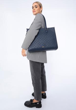 Shopper-Tasche aus Öko-Leder mit Monogramm, dunkelblau, 97-4Y-227-7, Bild 1