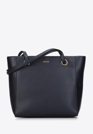 Shopper-Tasche aus Öko-Leder mit großer Vordertasche, dunkelblau, 97-4Y-534-7, Bild 1