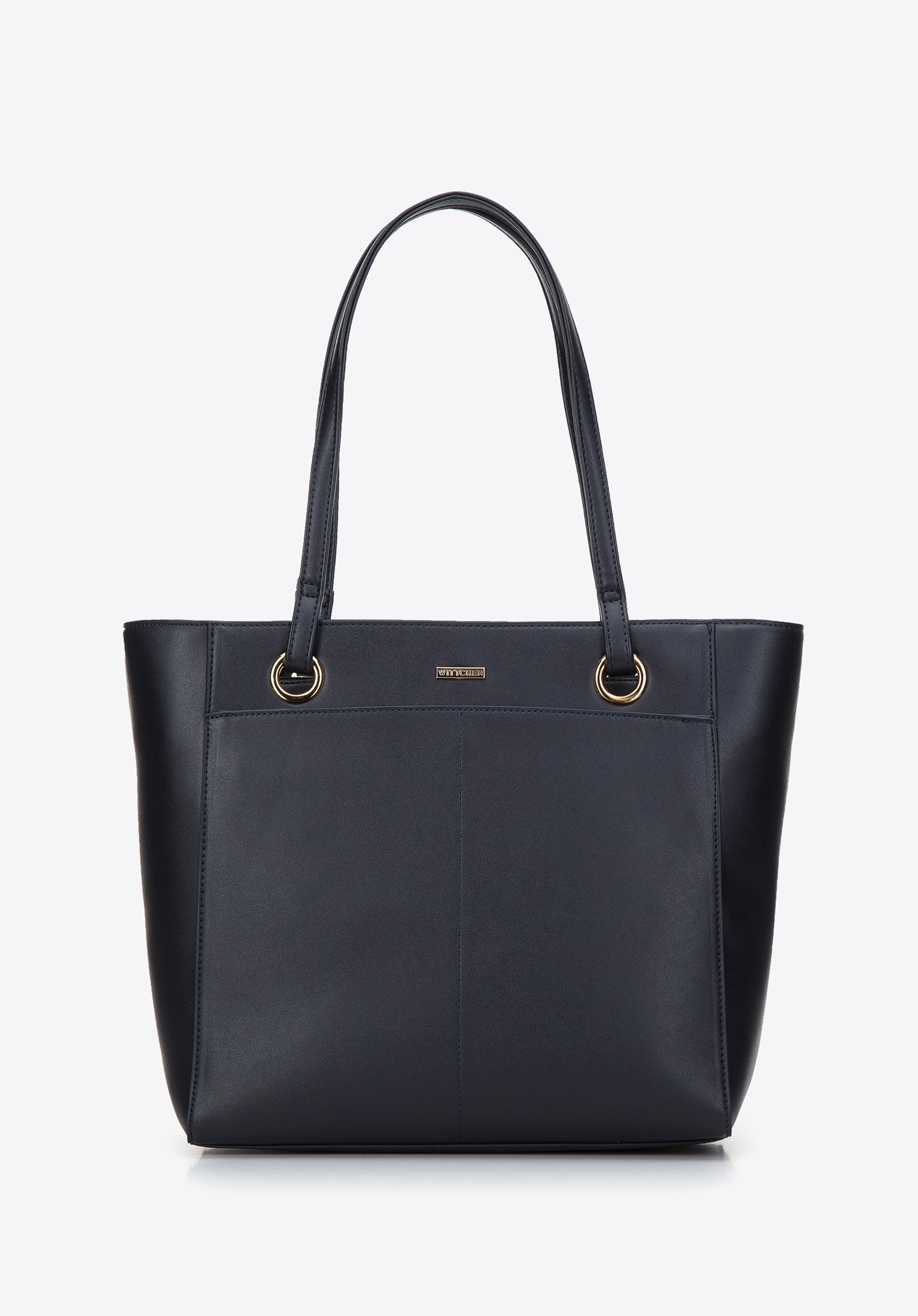 Shopper-Tasche aus Öko-Leder mit großer Vordertasche, dunkelblau, 97-4Y-534-7, Bild 1